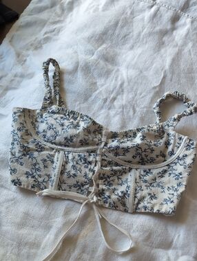 Windsor Cream Bustier Top with Navy Floral Accents
